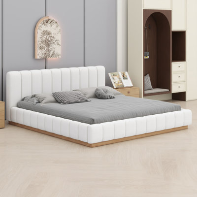 Modern Upholstered Platform Bed Frame with Low Profile Design and Wood Base