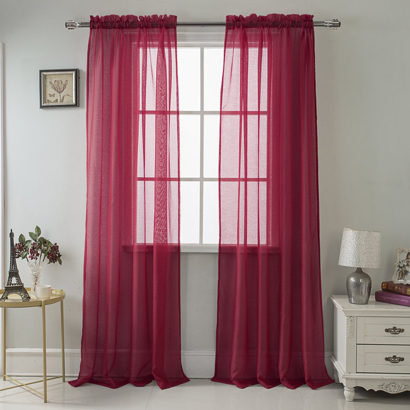 Panneau de rideau transparent simple de couleur unie avec passe-tringle Landose, Bourgogne, l 55 po x L 84 po