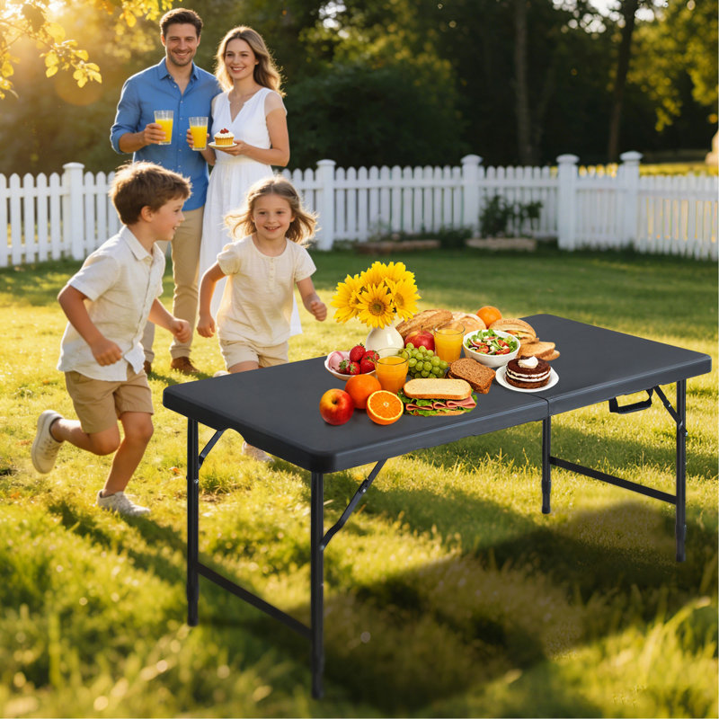 4Ft Black Multi-Functional Outdoor Folding Leisure Picnic Game Party Table (2-Pack Boxed)