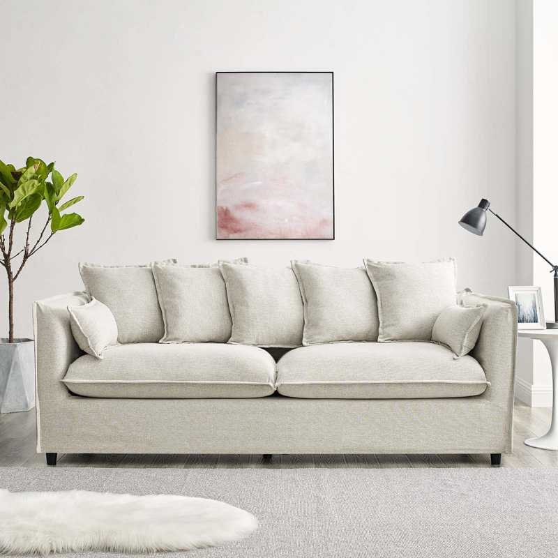 Avalon Slipcover Fabric Sofa, Beige Polyester Blend
