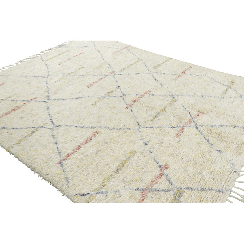 Moroccan Hand Knotted Wool Geometric Area Rug, Runner 3' x 8'