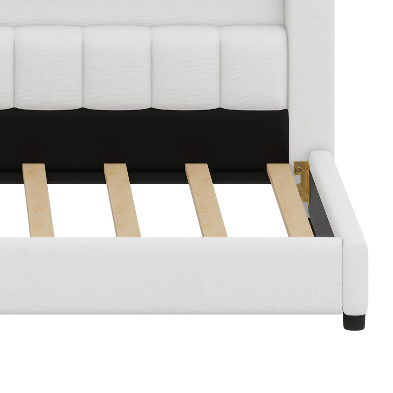 Stylish Platform Bed with Integrated Tech Features: USB Ports and LED Perimeter Lighting, Cream White