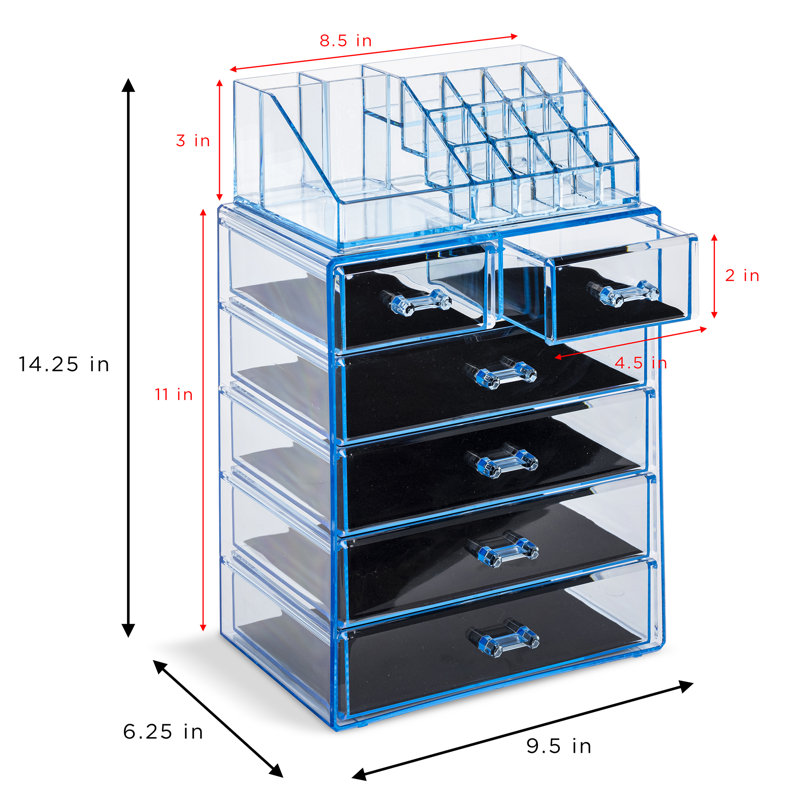 Sorbus Acrylic Makeup and Jewelry Storage Organizer Case, 2 Piece, Blue, Blue