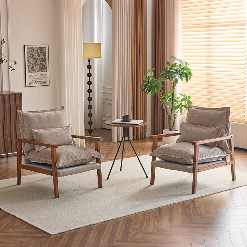 2Pcs Chenille Accent Chair Armchair With Pillow, Brown