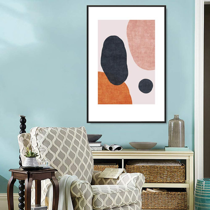 Illustration de formes géométriques en forme de Mid-Century texturé rose, H 36 po x l 24 po, Noir