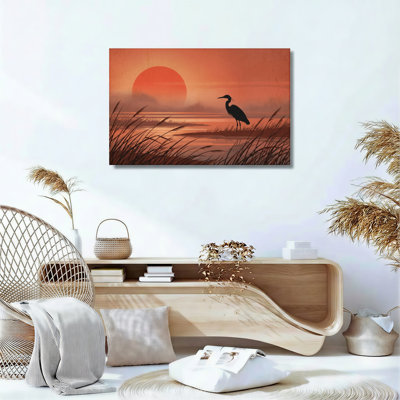 Coucher de soleil héron, reproduction d'art sur toile, ensemble de 1