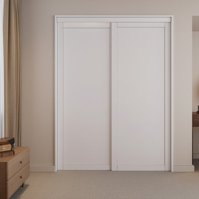 80" White Prefinished 1/3-Lite Panel Sliding Closet & Pantry Door with Complete Hardware Kit & Handle