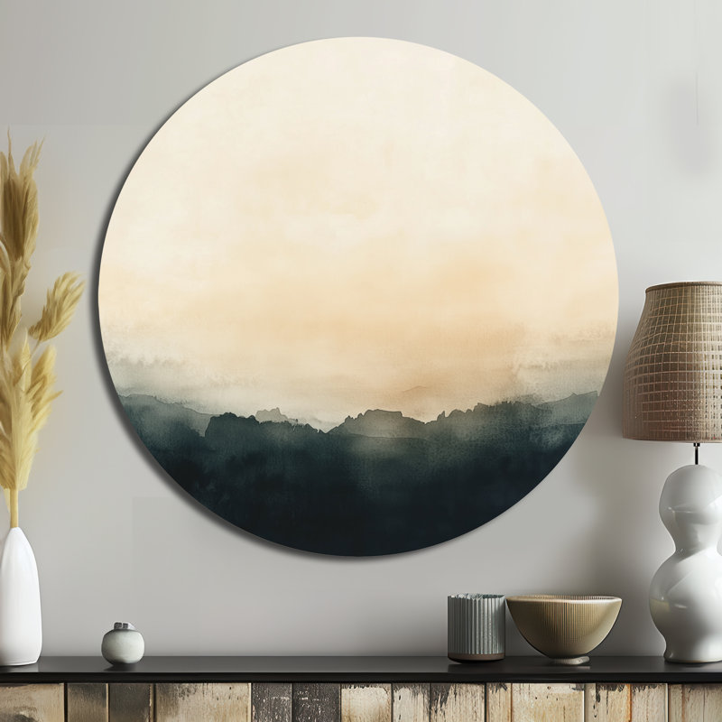 Silent Sky Gradient - paysages ronds, art mural en métal, L 29 po x H 29 po