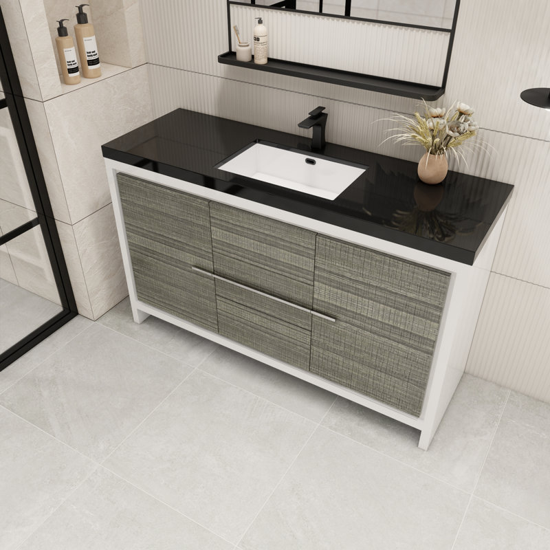 Raghida 58.82'' Single Bathroom Vanity with Plastic Top, High Gloss Ash Gray