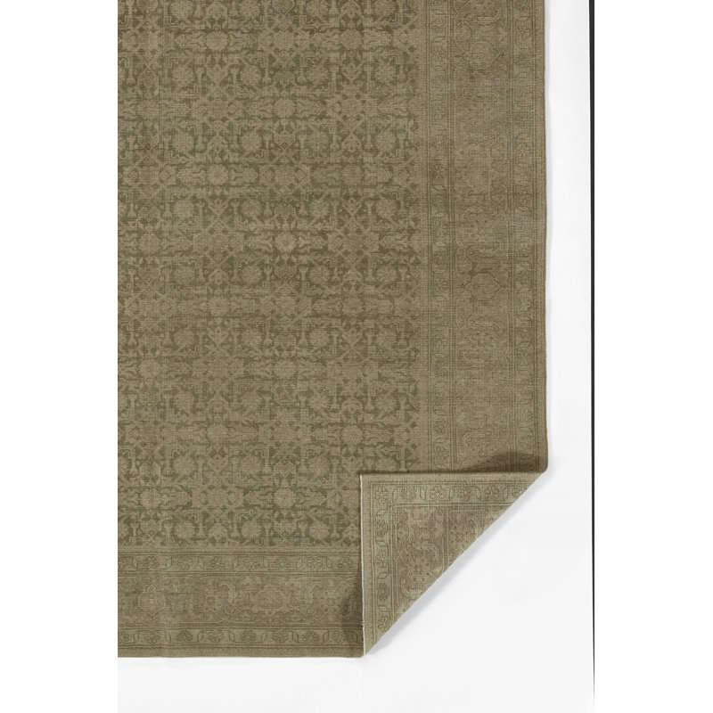 Hand Knotted Wool Oriental Area Rug in Dark Green, Rectangle 10' x 14'