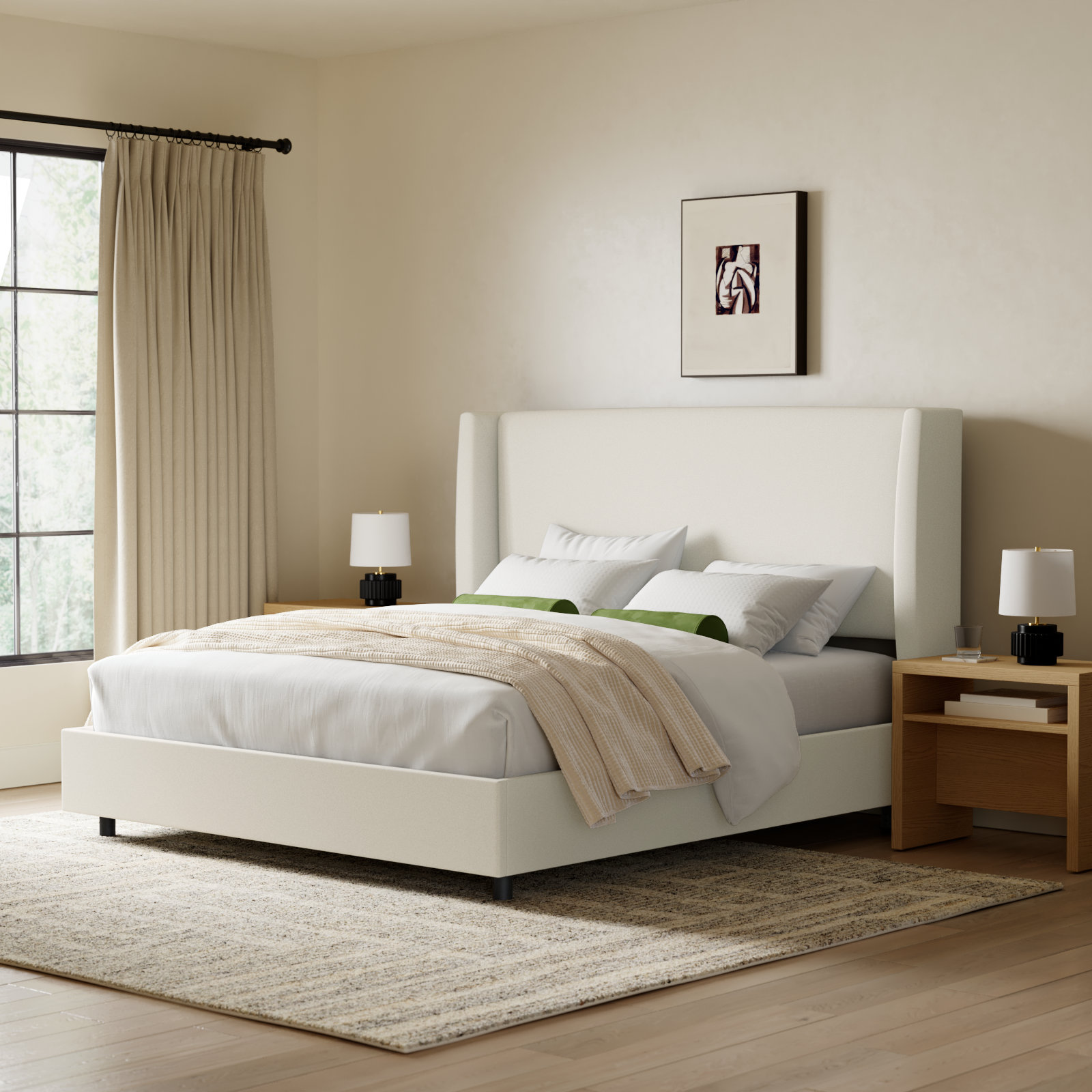 Tilly Linen Upholstered Wingback Bed, California King, Zuma White Textured Linen