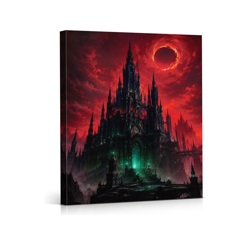 Gothic Spooky Castle Wall Art, Halloween Dark Fantasy Decor