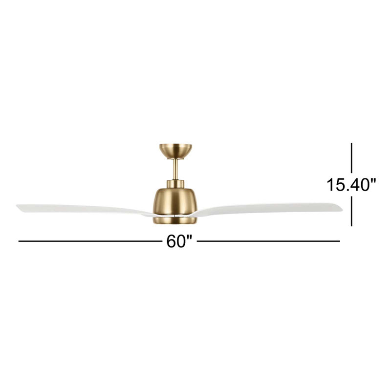 Carly 60'' Ceiling Fan with LED Lights, 15.40" H x 60" W x 60" D, White, Satin Brass