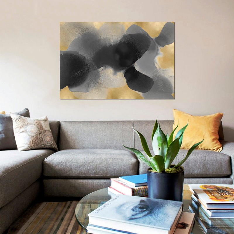 « free form on gold i », impression sur toile, H 26 po x l 40 po x P 1,5 po, Pas de tapis, Toile tendue