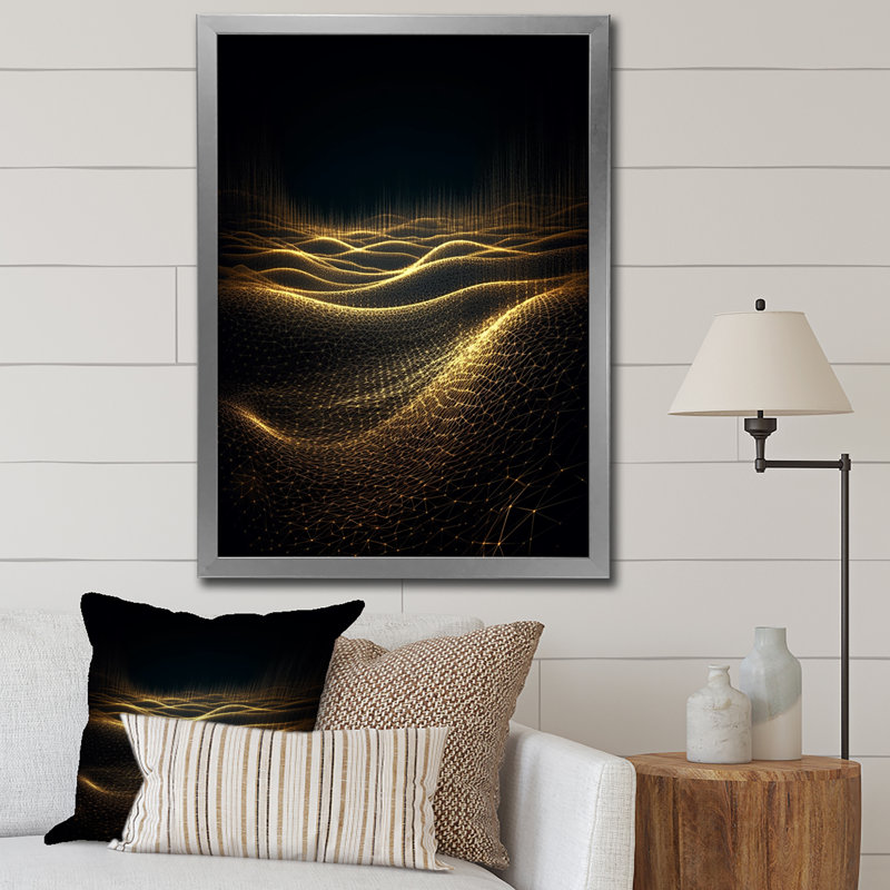 Golden Sunlight Reflected On Concentric Waves - Abstract Shapes Canvas Print, Silver Single Picture Framed