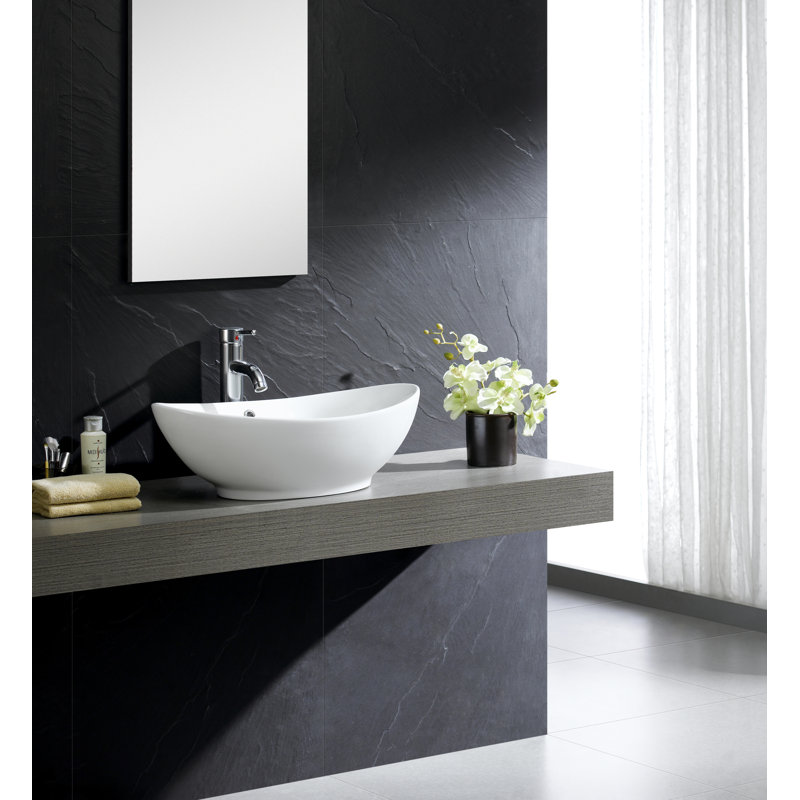 Modern Ceramic Oval Vessel Bathroom Sink with Overflow