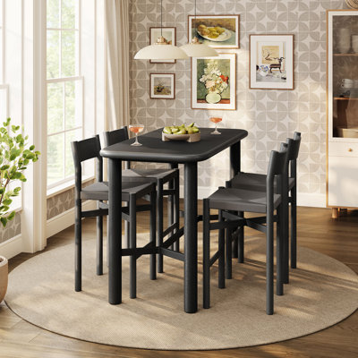 Ensemble de table de bar rectangulaire en bois de chêne avec tabourets de bar 5 pièces Alvia