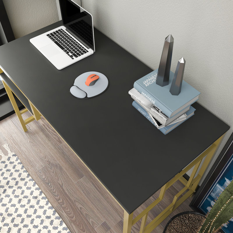 Marquala 120cm Wide Metal Frame Computer Desk, Black/Gold