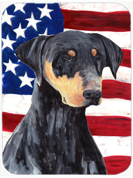 Drapeau américain avec planche à découper en verre Doberman