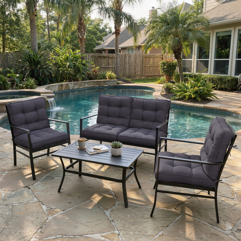 Anjelyka 21"W X 21"D Outdoor Cushions Indoor And Outdoor Seat/Back Cushion, Upgraded Filled Patio Chair Cushions, Dark Gray