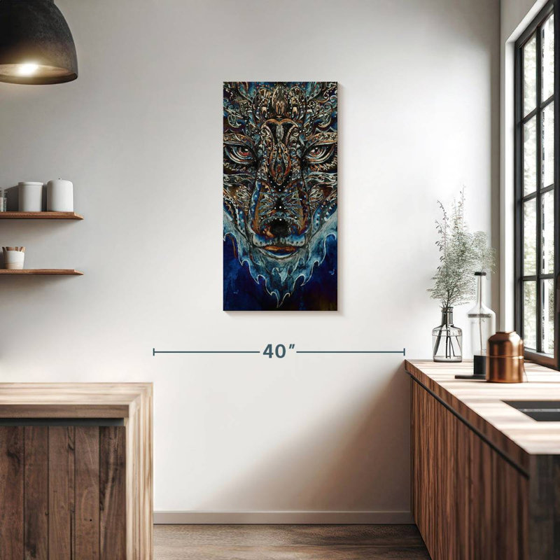 Blue Abstract Wolf, 36" H x 18" W