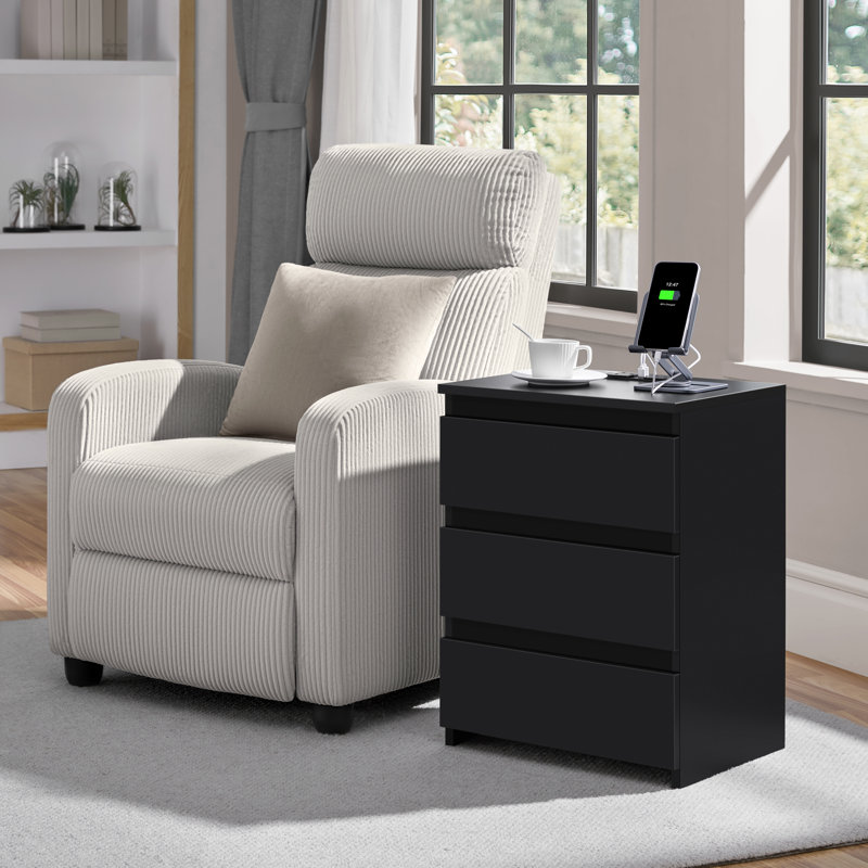 3-Drawer Vertical End Table, Black