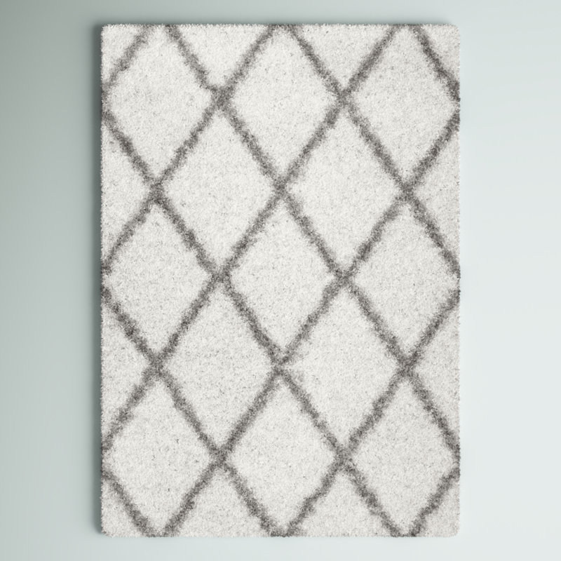 Darryll Moroccan Shag Performance Off-White Area Rug, Rectangle 3'2" x 5'