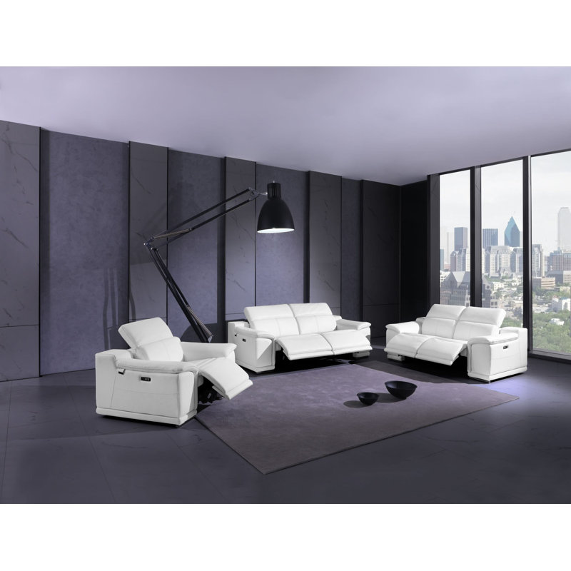 Causeuse inclinable en cuir italien Kingswood, Blanc, H 39,4 po x l 72 po x P 42,3 po