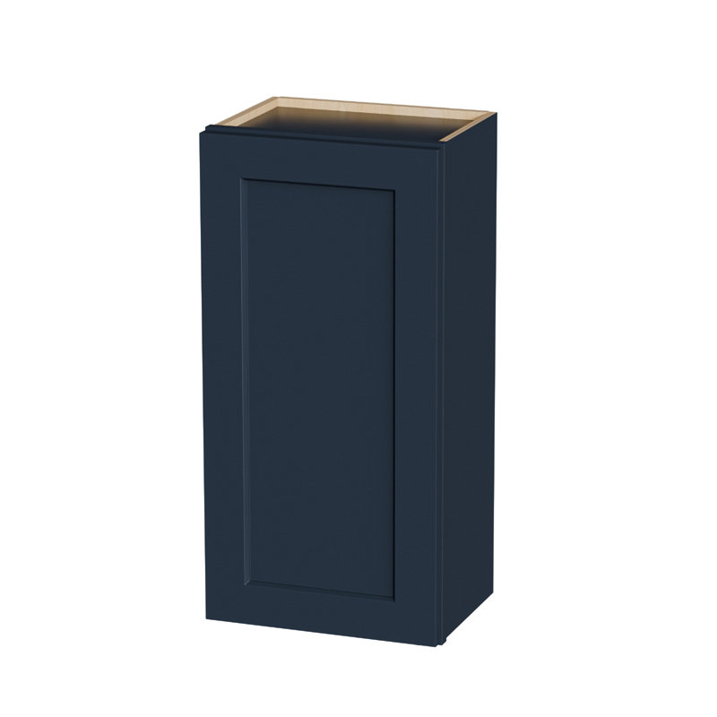 Armoire murale 18 po en bois massif bleu marine avec 2 tablettes réglables prêtes à assembler pour la cuisine, la salle de bain, la buanderie et le garage