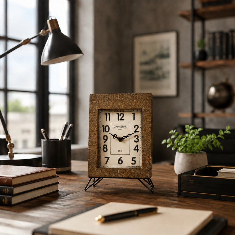 Industrial Quartz movement / Crystal Tabletop Clock in Brown