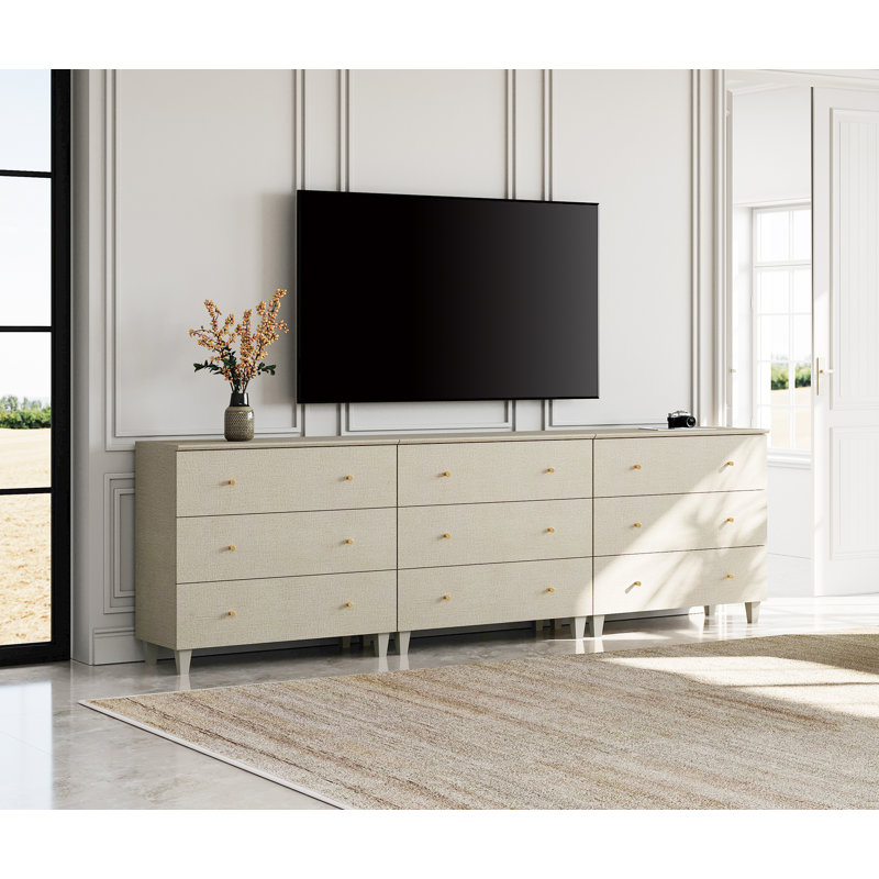 3-In-1 TV Stand With 9 Drawers For 100+ Inches Tvs, Beige