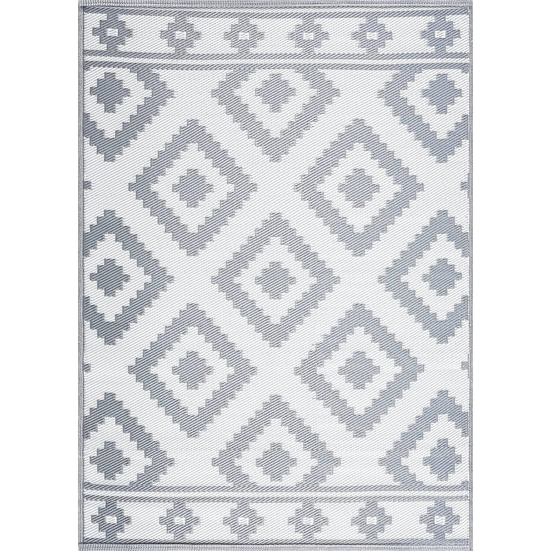 Tapis intérieur / extérieur gris / blanc tissé à la machine Hulmeville Southwestern, Rectangle 4 pi x 6 pi