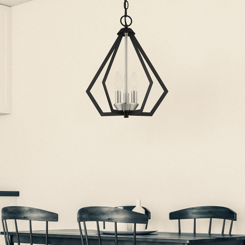 Lustre géométrique unique à 3 lumières Buckeys, Noir / nickel brossé