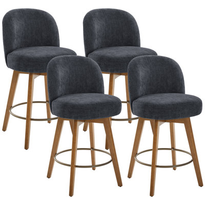 26" 4PCS Swivel Upholstered Counter Stool With Solid Wood Frame And Mid Back