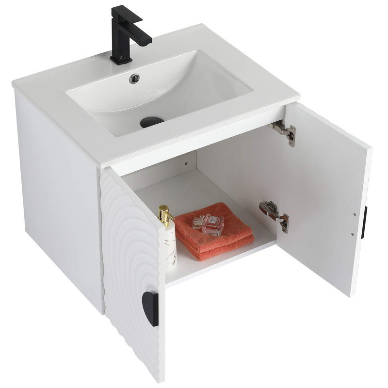 Pellabay Modern Bathroom Vanity with Fluted Circular Doors 24" Wide, White