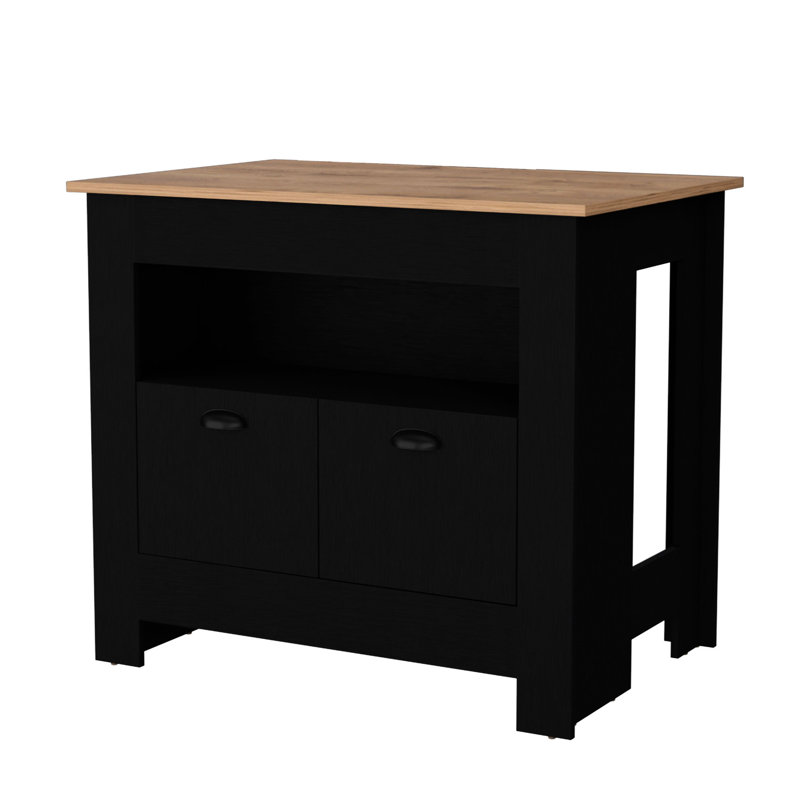 Black 2-door Kitchen Island - 3 Shelves For A Well-planned Elegant Spacious Storage Kitchenware, Black