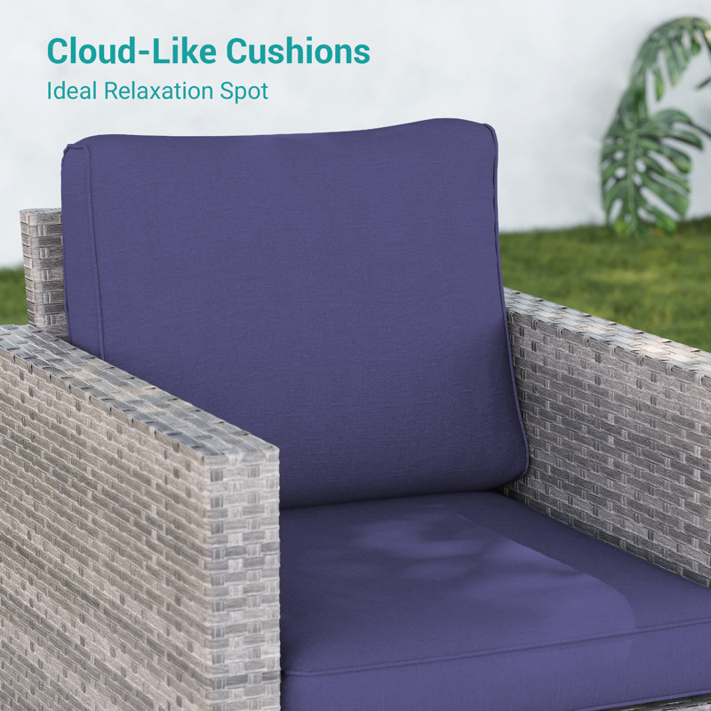 PE Wicker Patio Swivel Chair(Set of 2), Navy Gray Cushion/Gray Frame