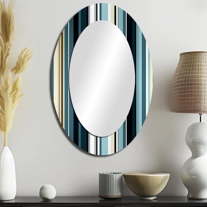 Motif rayé classique bleu classique - Miroir mural ovale bleu, H 36 po x l 24 po