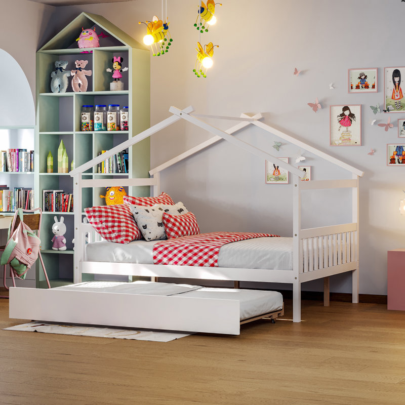 Aashini Kids Platform with Trundle, Full, White