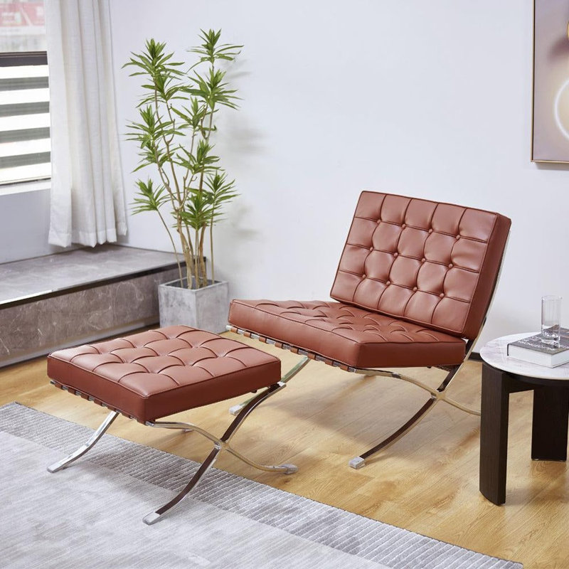 Armchair & Ottoman, Leather, Black