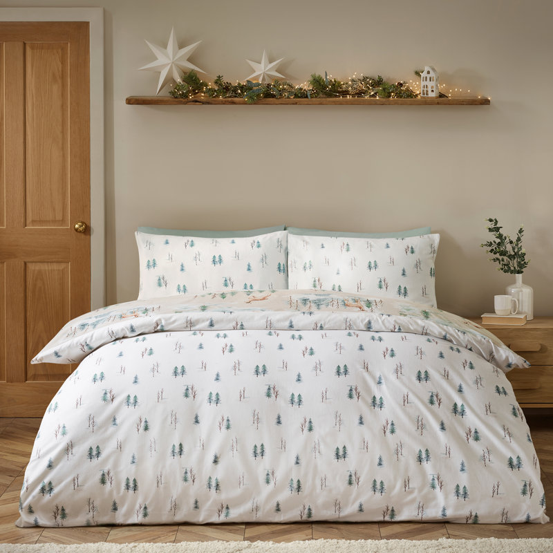 Brushed Christmas Deer Cotton Reversible Duvet Cover Set, Double Bed (200 x 200 cm)