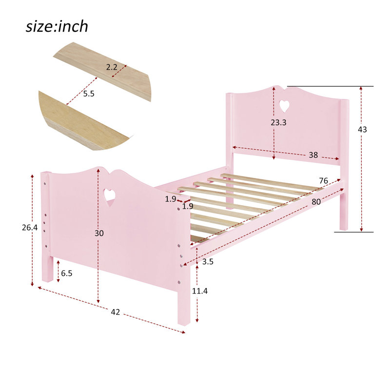 Twin Solid Wood Platform Bed by Red Barrel Studio®, Pink