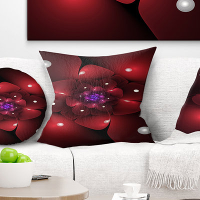 Fleur fractale rouge avec éclairage - coussin imprimé floral
