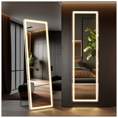 60"x16" 3 Color Lighting Floor Standing Mirror with Stand