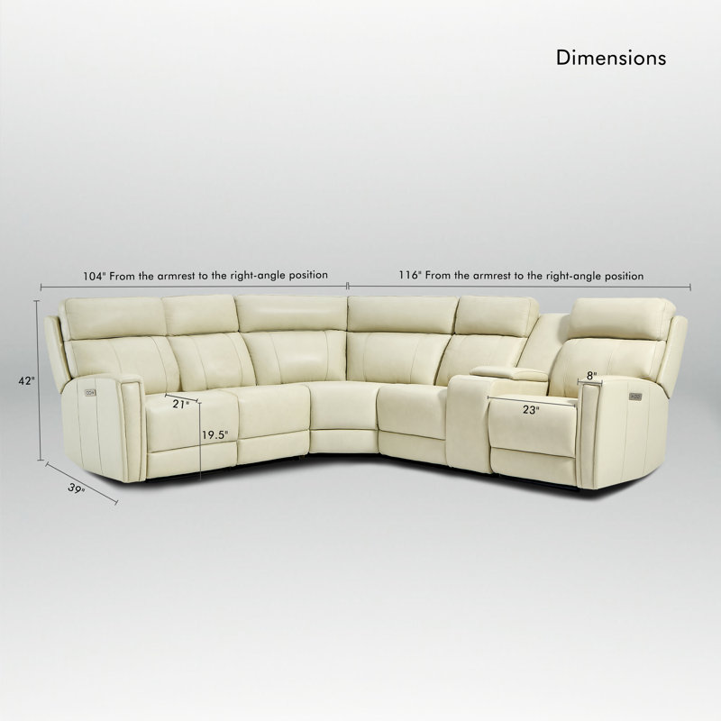 116" Leather Reclining Sectional, 3 Power Recliners, Zero-Gravity & Power Headrest, Cream Genuine Leather