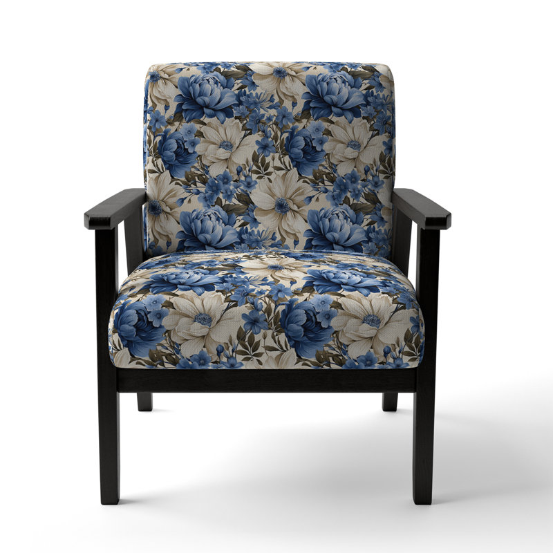 Cobalt Blue Scrollwork Swirls Victorian Pattern II - Upholstered Floral Accent Chair