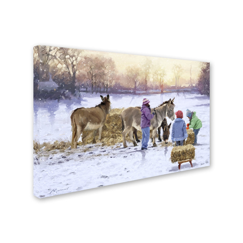 Snowy Field Donkeys Gallery-Wrapped Canvas Art