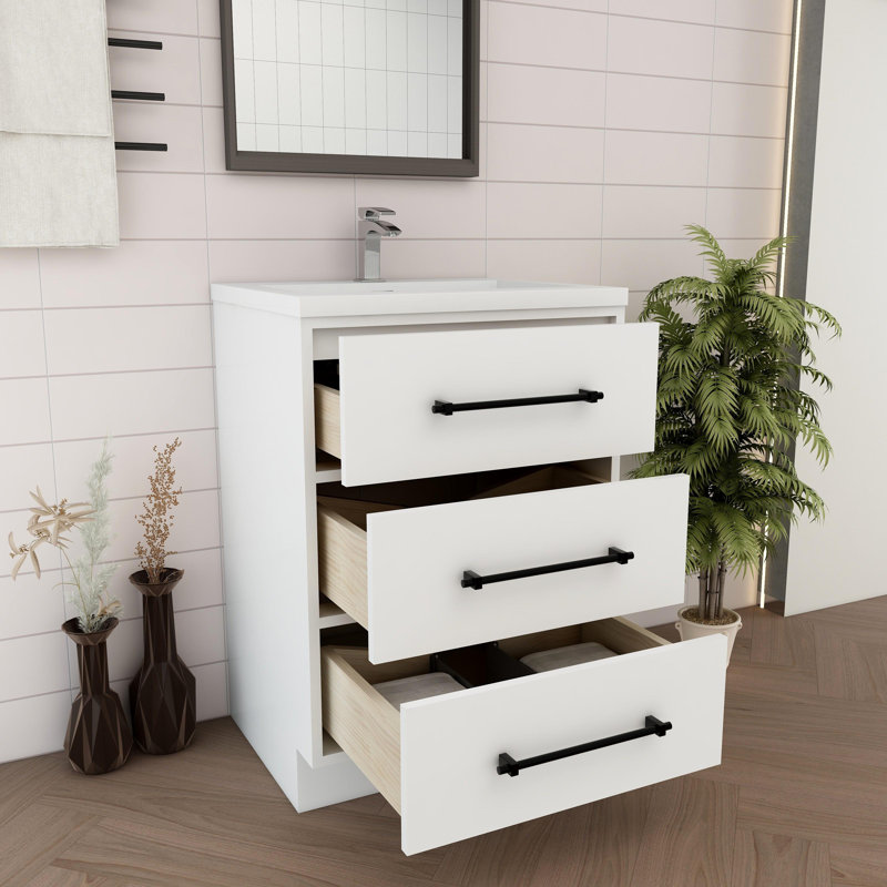 Victoria 23.6'' Single Bathroom Vanity with Acrylic Top, Gloss White