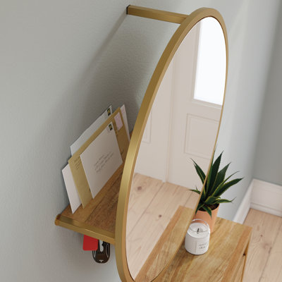 Wall-Mounted Shoe Cabinet With Mirror, Brown Finish, Cabinet