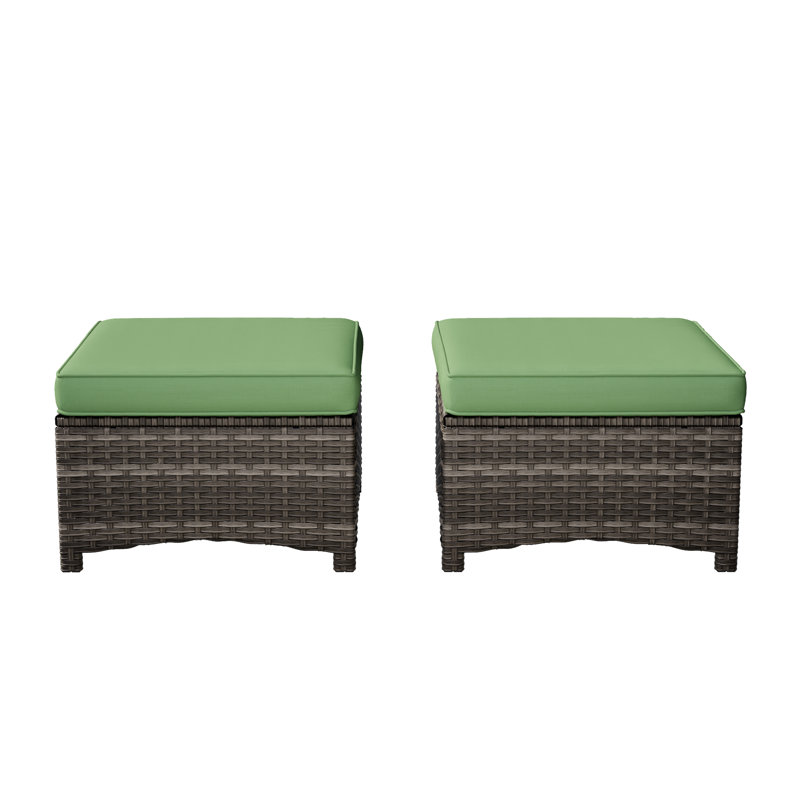Meyly Upholstered Outdoor Ottoman, Green